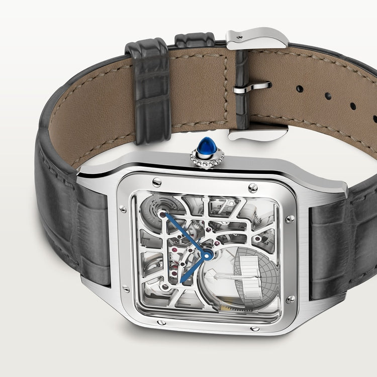 Santos-Dumont Skeleton 31mm x 43.5mm Steel Gray Lacquer Gray Alligator Strap Self-Winding Watch