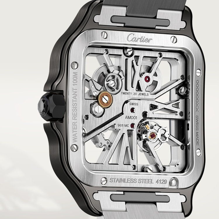 Santos de Cartier Skeleton Large 39.8mm Steel Gray Crown Skeleton Dial Steel Bracelet Manual-Winding Watch