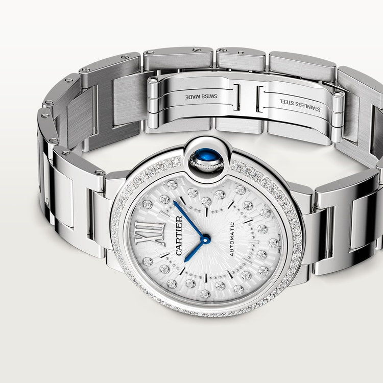 Ballon Bleu 36mm Steel Automatic Diamond Bezel Silver Guilloché Dial Steel Bracelet Watch