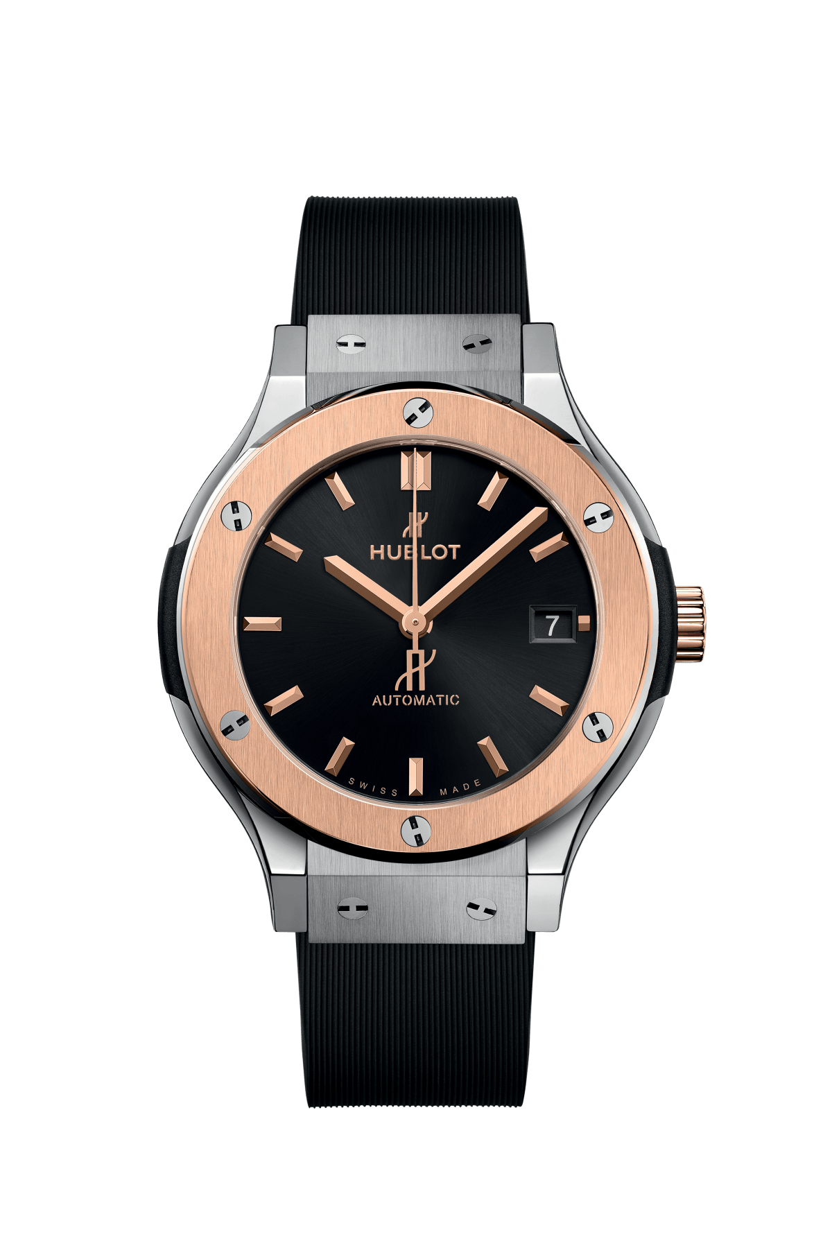Classic Fusion Titanium King Gold Satin-Finished Black Sunray Dial Black Rubber Strap Watch