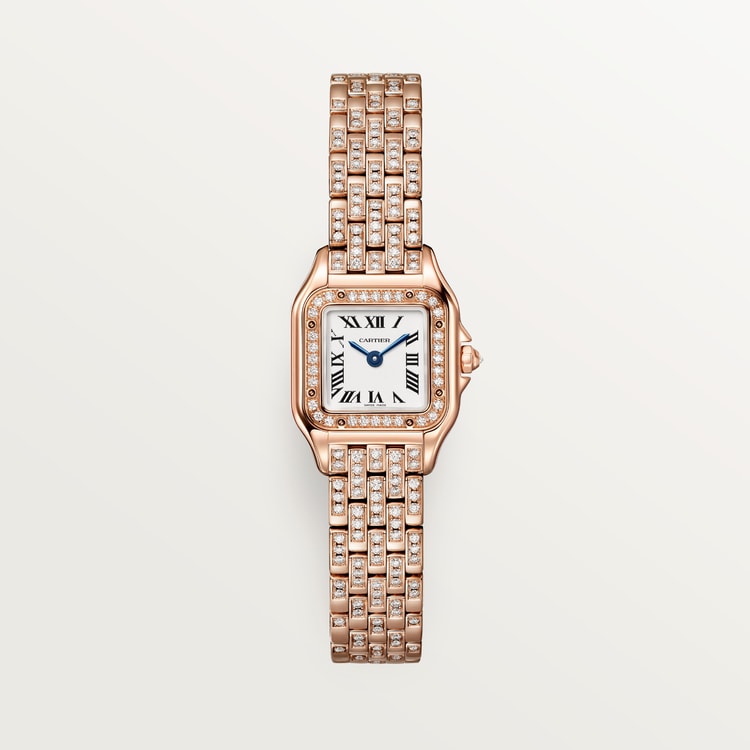 Panthère Mini 25.1mm x 18.5mm Rose Gold Diamond Case Diamond Crown Silver Dial Rose Gold Bracelet Quartz Watch