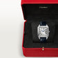 Santos-Dumont Extra-Large 46.6mm x 33.9mm Steel Silvered Satin-Finish Dial Navy Blue Alligator Strap Manual-Winding Watch