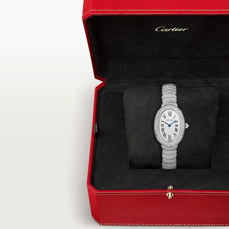 Baignoire Small 31.4mm x 23.1mm White Gold Diamond Case Diamond Crown Silvered Dial Quartz Watch