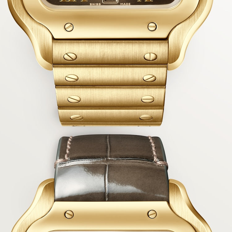 Santos de Cartier Large 39.8mm Yellow Gold Blue Crown Anthracite Gray Dial Yellow Gold Bracelet Automatic Watch