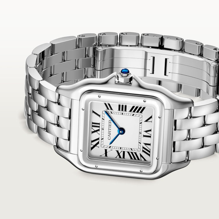 Panthère de Cartier Large 42mm x 31mm Steel Blue Crown Silver Dial Steel Bracelet Quartz Watch