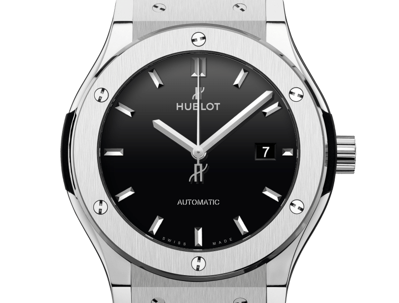 Classic Fusion Titanium Black Shiny Rubber Strap Watch 42MM