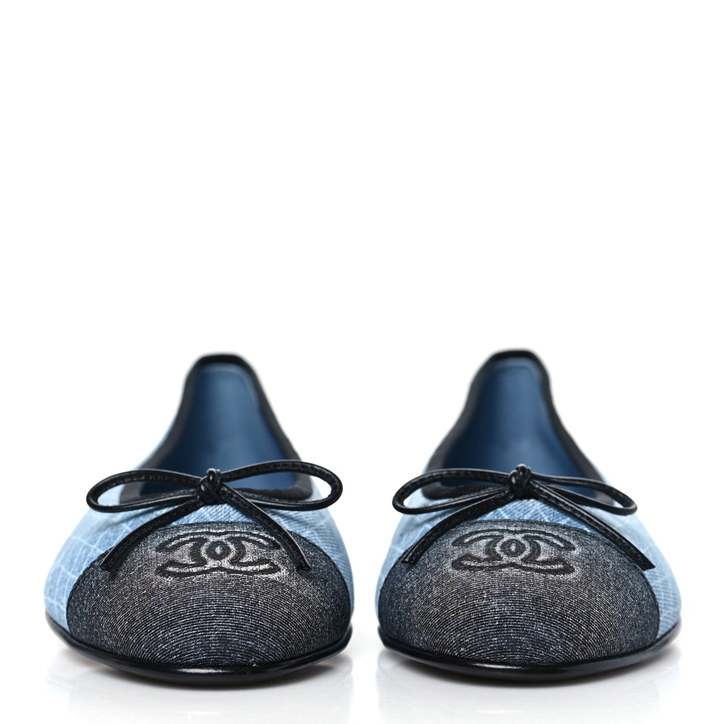 Denim Printed Quilt CC Cap Toe Ballerina Flats Light Blue Dark Grey