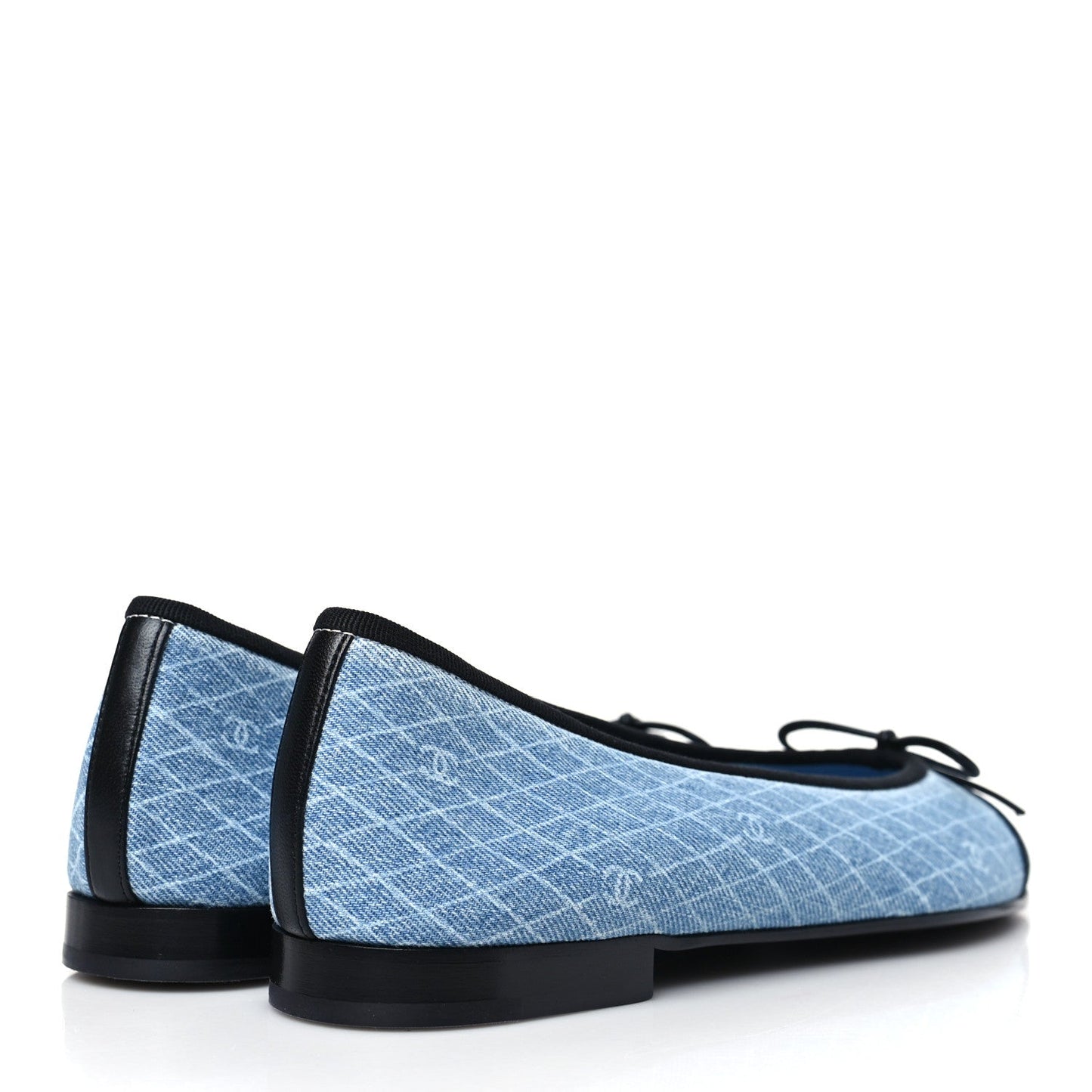 Denim Printed Quilt CC Cap Toe Ballerina Flats Light Blue Dark Grey