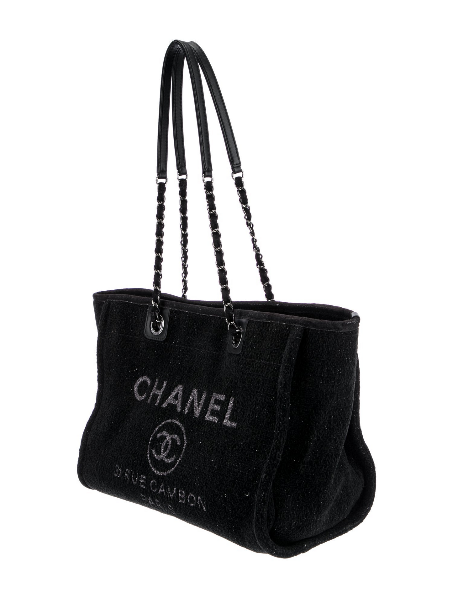 Lurex Boucle Medium Deauville Tote Black