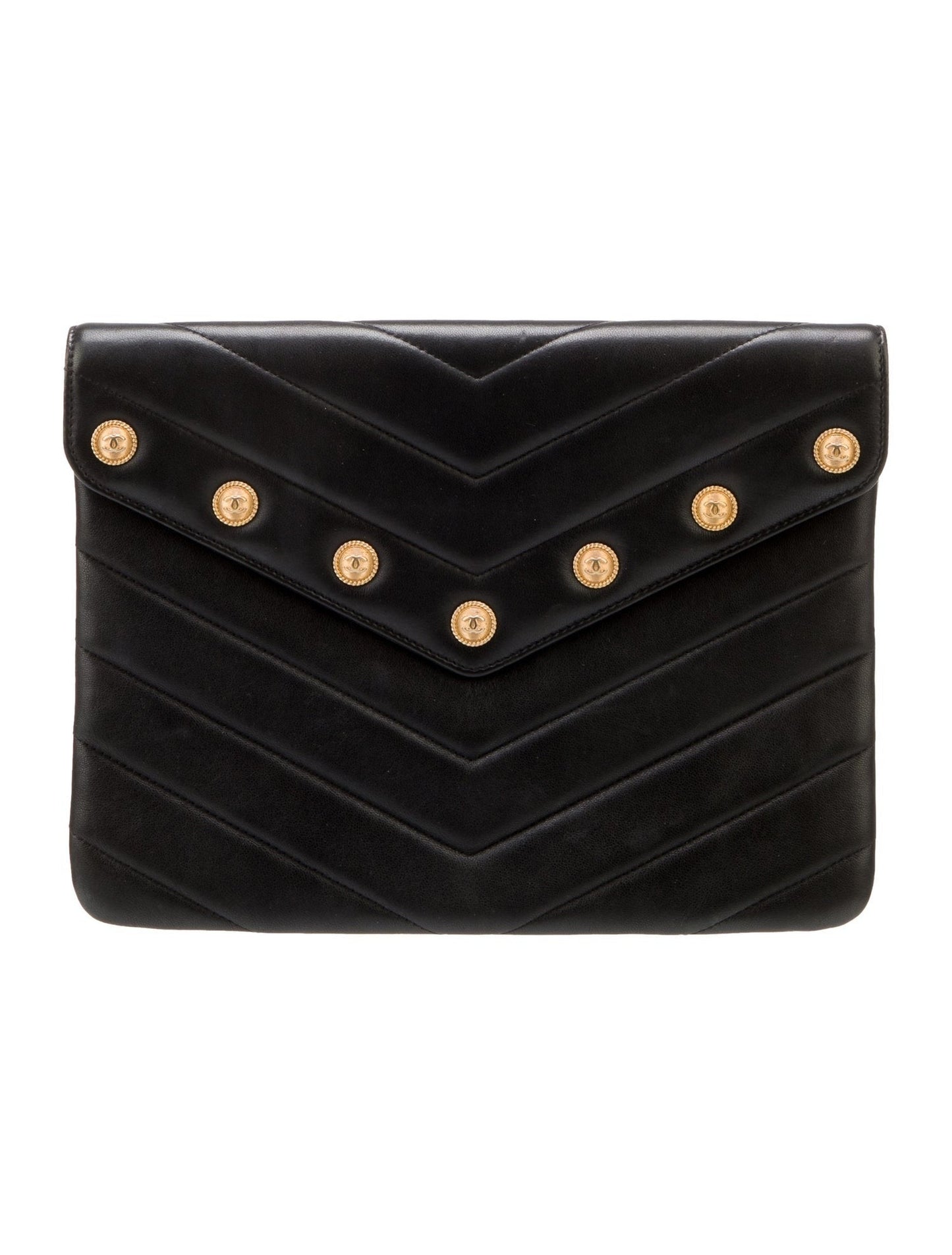 Lambskin Chevron CC Button Flap Clutch