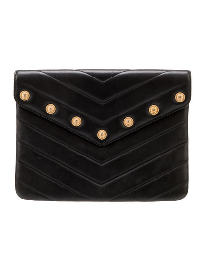 Lambskin Chevron CC Button Flap Clutch