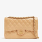 Caviar Quilted Medium Double Flap Beige
