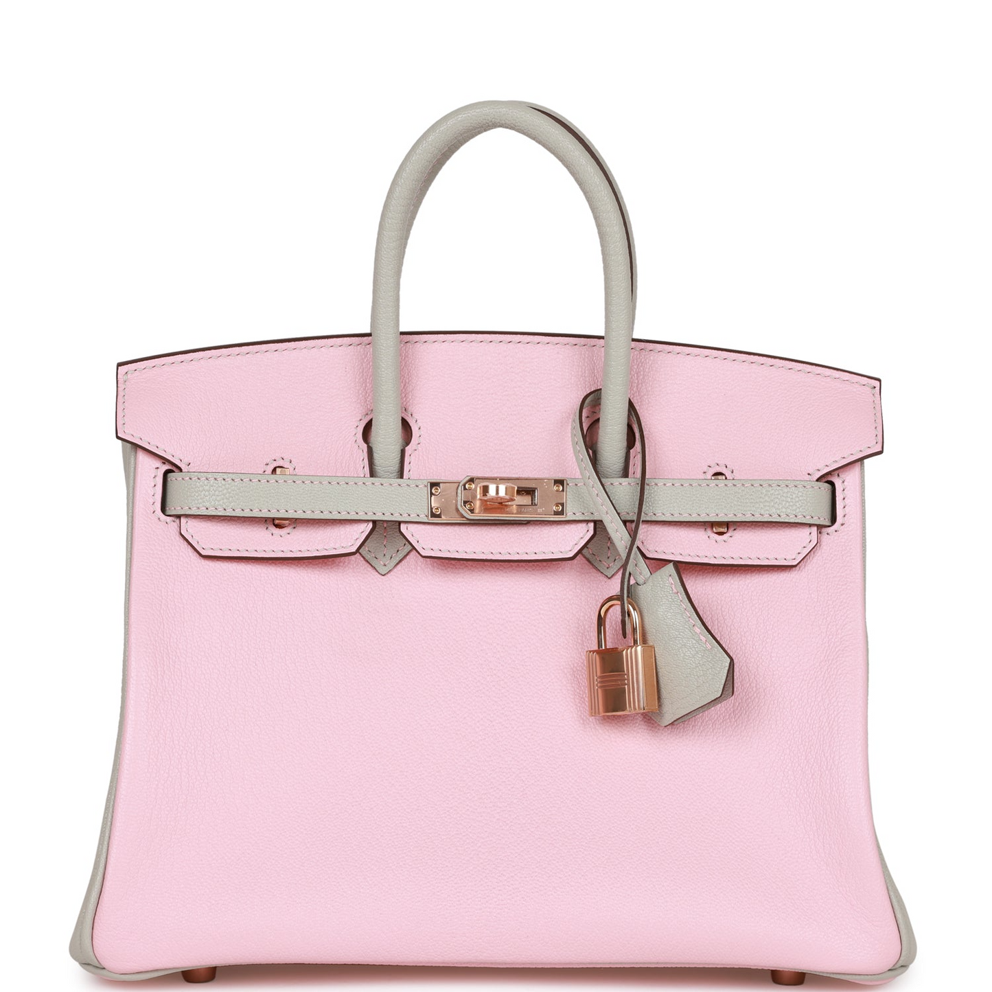 Hermès Special Order (HSS) Birkin 25 Rose Sakura and Gris Perle Chevre Mysore Rose Gold Hardware
