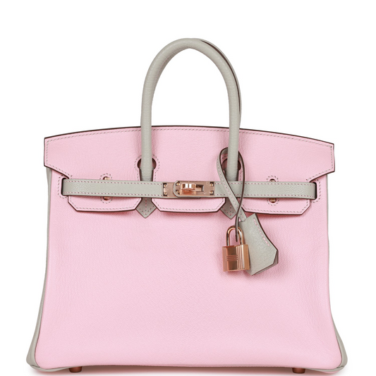 Hermès Special Order (HSS) Birkin 25 Rose Sakura and Gris Perle Chevre Mysore Rose Gold Hardware