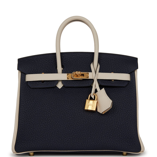 Hermès Special Order (HSS) Birkin 25 Bleu Nuit and Craie Togo Gold Hardware