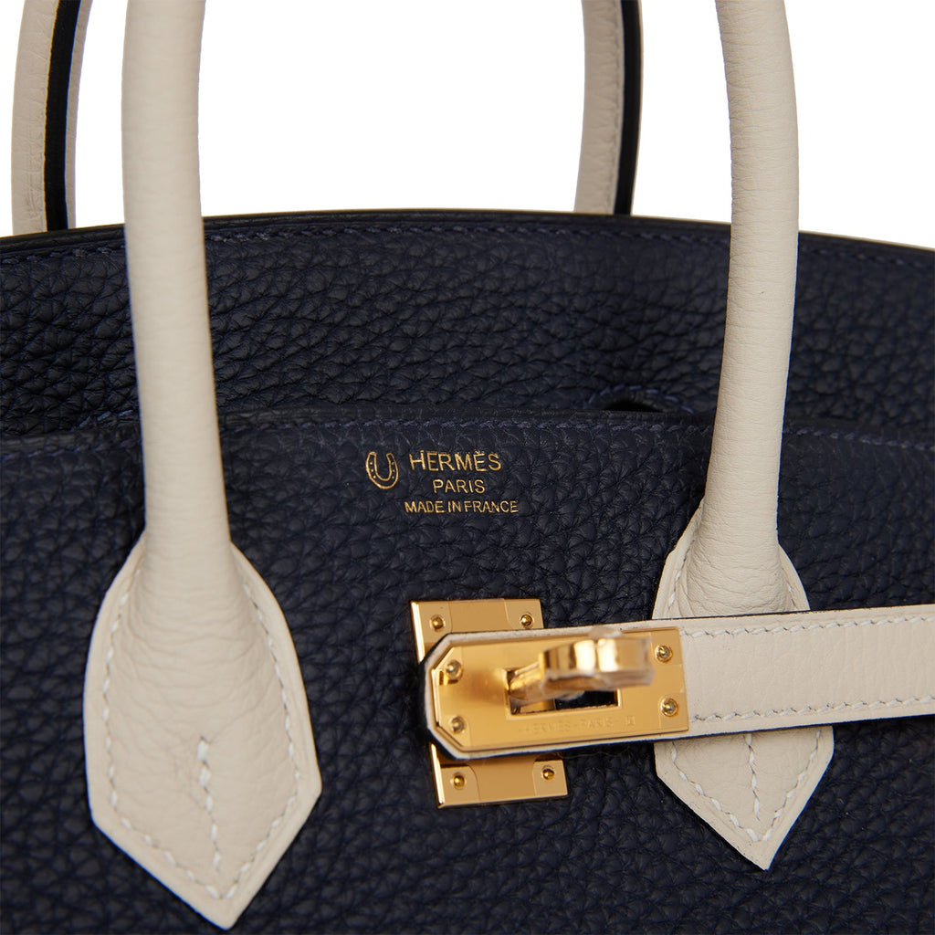 Hermès Special Order (HSS) Birkin 25 Bleu Nuit and Craie Togo Gold Hardware