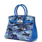 Custom Camouflage Swarovski Crystal Hermès Birkin 30 Bleu Hydra Chevre Gold Hardware