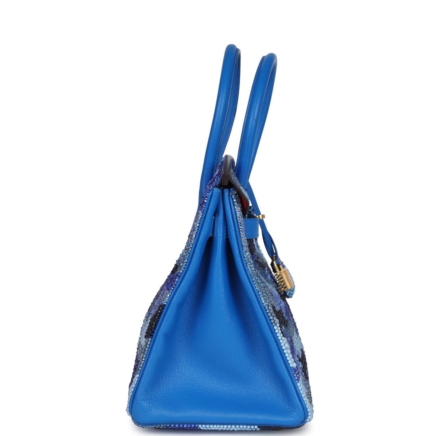 Custom Camouflage Swarovski Crystal Hermès Birkin 30 Bleu Hydra Chevre Gold Hardware