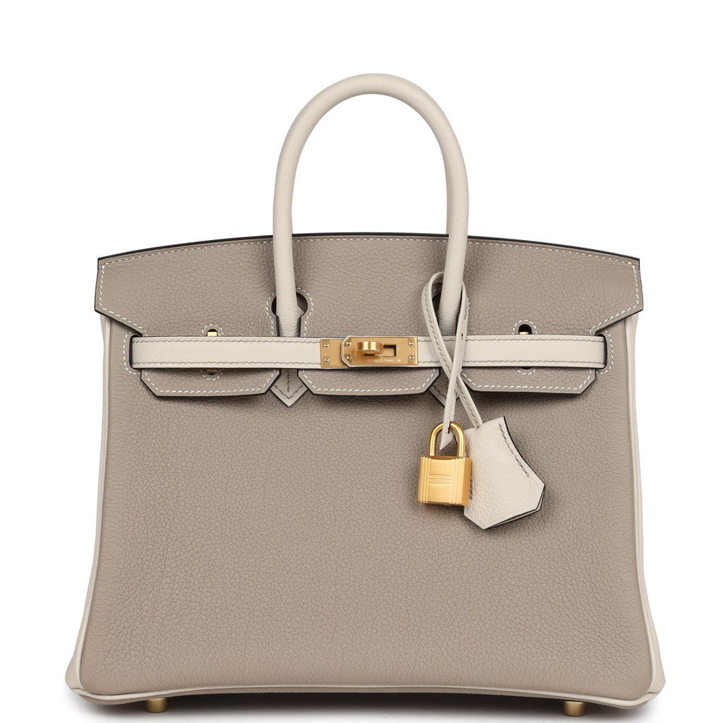 Hermès Special Order (HSS) Birkin 25 Gris Tourterelle and Craie Togo Brushed Gold Hardware