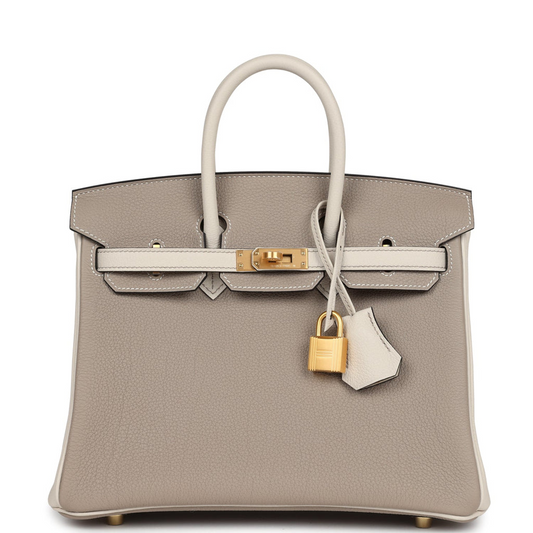 Hermès Special Order (HSS) Birkin 25 Gris Tourterelle and Craie Togo Brushed Gold Hardware
