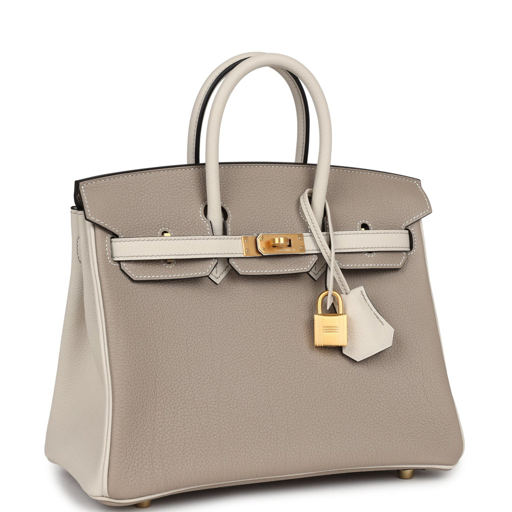 Hermès Special Order (HSS) Birkin 25 Gris Tourterelle and Craie Togo Brushed Gold Hardware