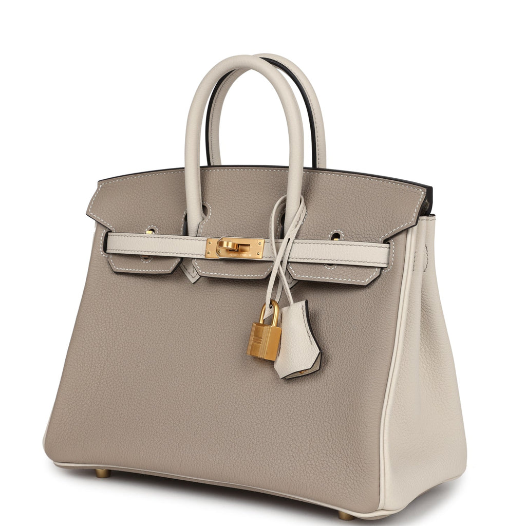 Hermès Special Order (HSS) Birkin 25 Gris Tourterelle and Craie Togo Brushed Gold Hardware