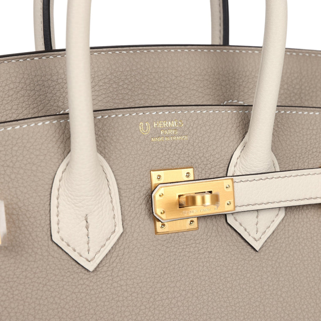 Hermès Special Order (HSS) Birkin 25 Gris Tourterelle and Craie Togo Brushed Gold Hardware