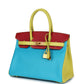 Hermès Special Order (HSS) Tri-color Birkin Bleu Aztec, Soufre and Rouge Vif Chevre Brushed Gold Hardware