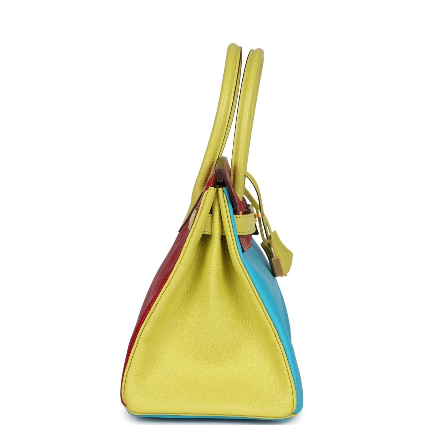 Hermès Special Order (HSS) Tri-color Birkin Bleu Aztec, Soufre and Rouge Vif Chevre Brushed Gold Hardware