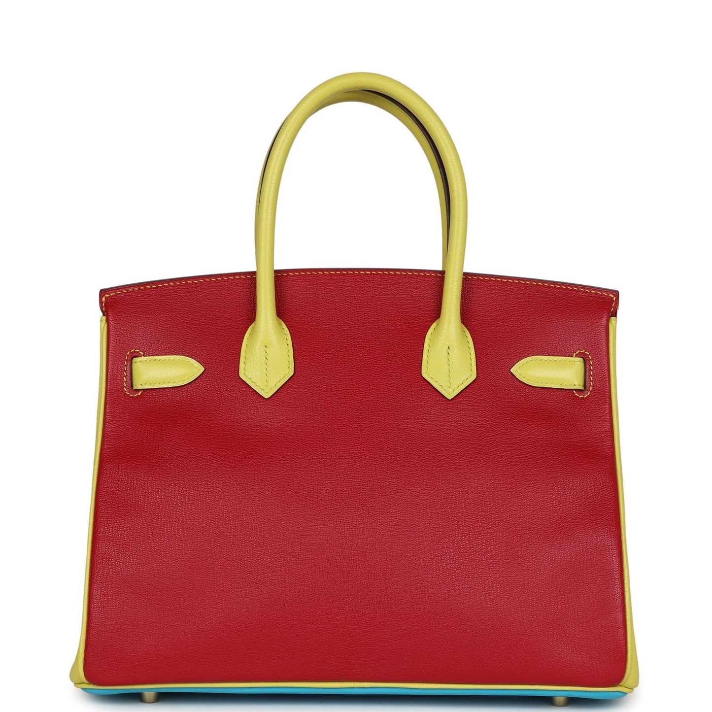 Hermès Special Order (HSS) Tri-color Birkin Bleu Aztec, Soufre and Rouge Vif Chevre Brushed Gold Hardware