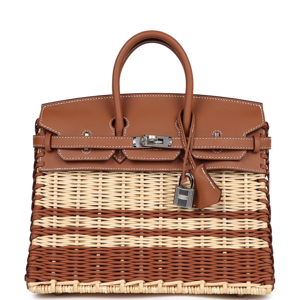 Birkins 25 Gold Swift and Stripe Wicker Palladium Hardware