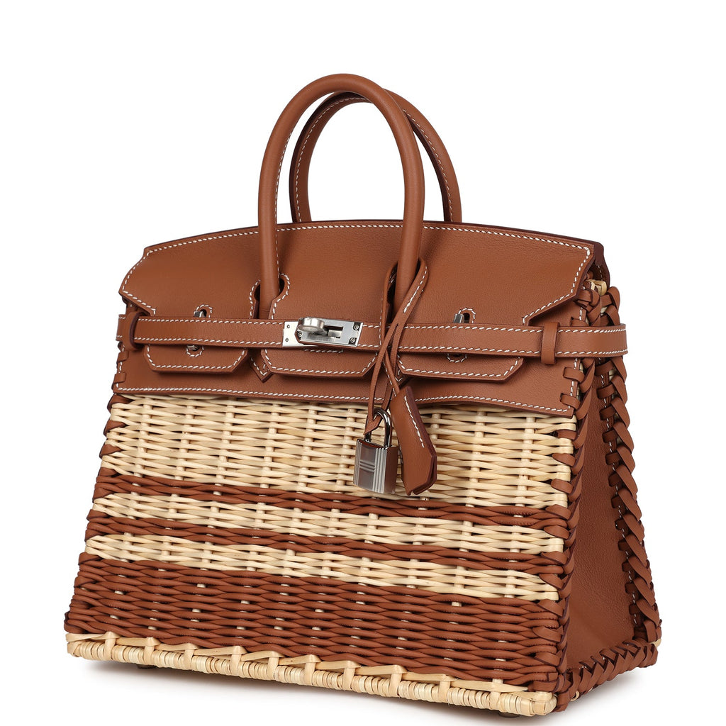 Birkins 25 Gold Swift and Stripe Wicker Palladium Hardware