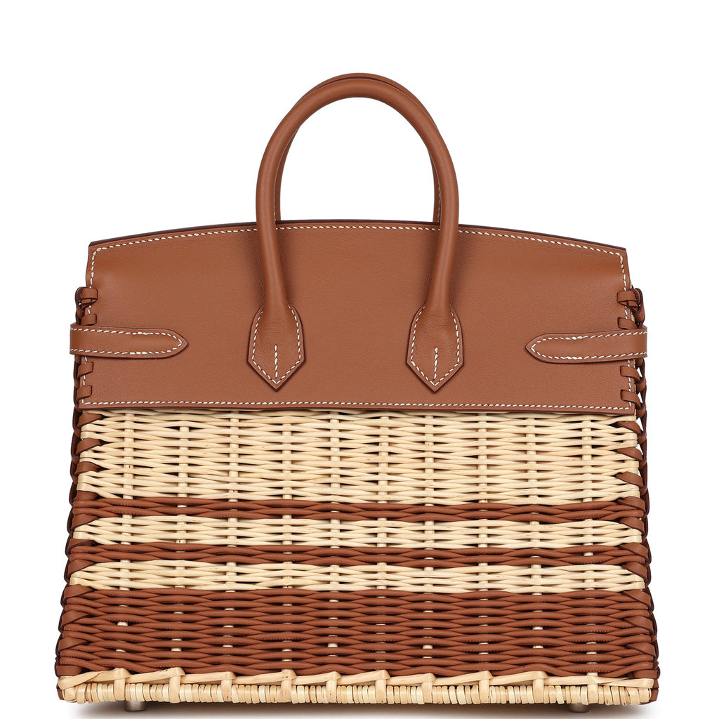 Birkins 25 Gold Swift and Stripe Wicker Palladium Hardware