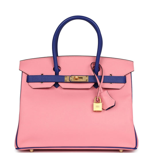 Hermès Special Order (HSS) Birkin 30 Rose Confetti and Bleu Electric Epsom Brushed Gold Hardware