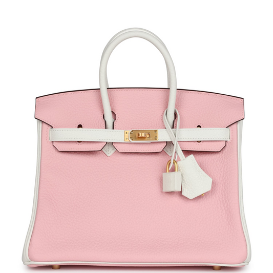 Hermès Special Order (HSS) Birkin 25 Rose Sakura and White Clemence Brushed Gold Hardware