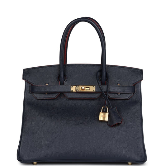 Birkin 30 Bleu Indigo and Rouge H Contour Epsom Gold Hardware