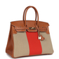 Birkin 35 Flag Ficelle and Paprika Toile H and Fauve Barenia Permabrass Hardware
