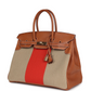 Birkin 35 Flag Ficelle and Paprika Toile H and Fauve Barenia Permabrass Hardware