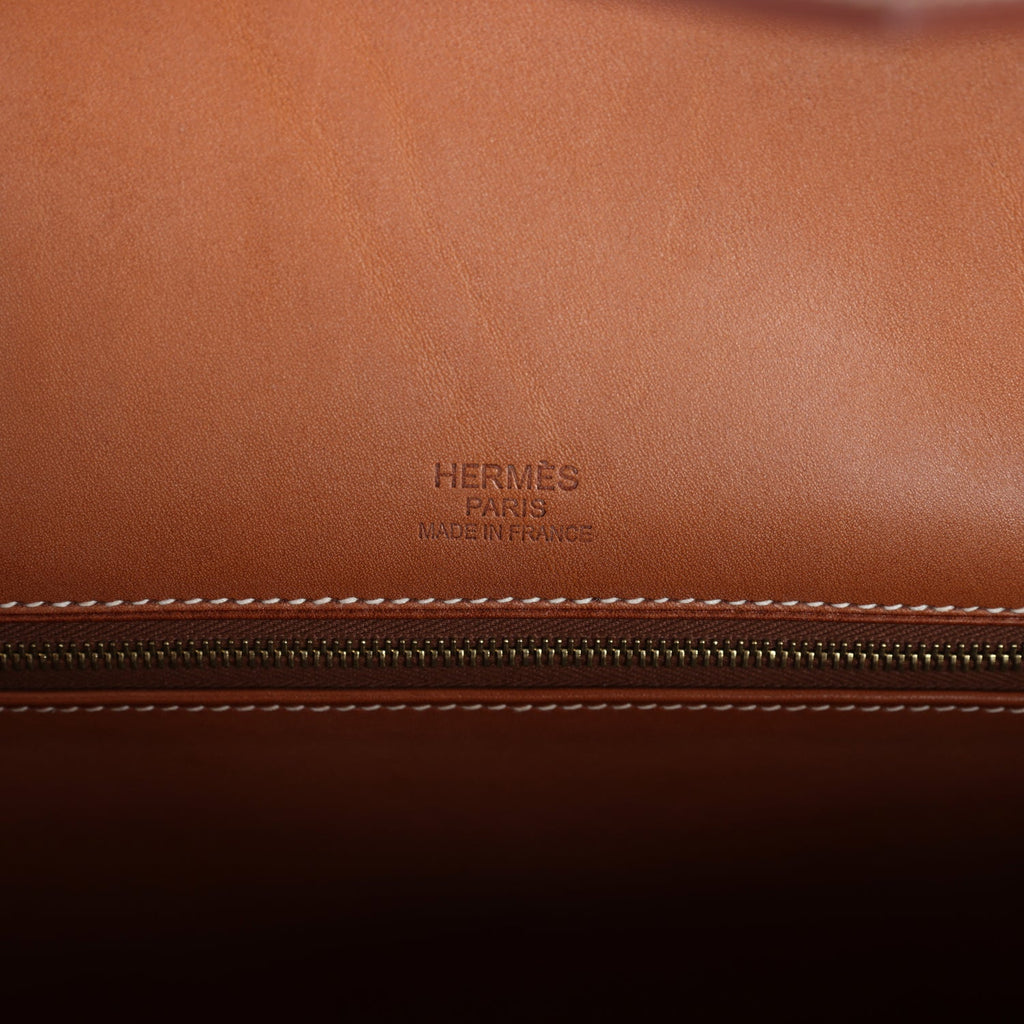 Birkin 35 Flag Ficelle and Paprika Toile H and Fauve Barenia Permabrass Hardware