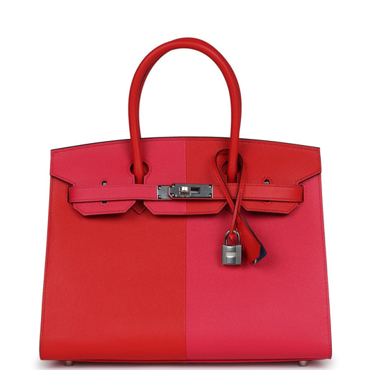 Birkin 30 Casaque Sellier Rouge De Coeur and Rose Extreme Epsom Palladium Hardware