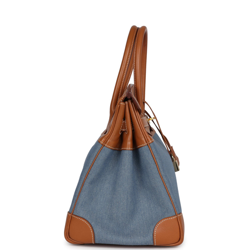 Vintage Birkin 35 Blue Denim and Gold Gulliver Gold Hardware