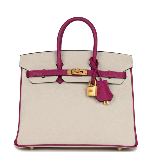 Hermès Special Order (HSS) Birkin 25 Craie and Rose Pourpre Epsom Brushed Gold Hardware