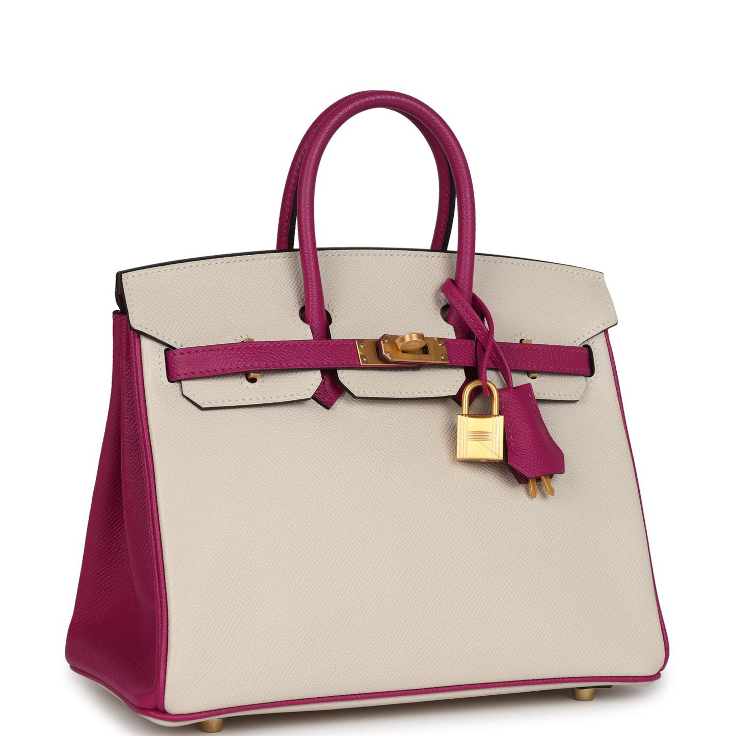 Hermès Special Order (HSS) Birkin 25 Craie and Rose Pourpre Epsom Brushed Gold Hardware