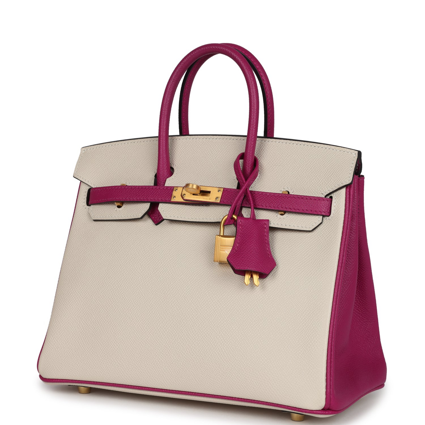 Hermès Special Order (HSS) Birkin 25 Craie and Rose Pourpre Epsom Brushed Gold Hardware