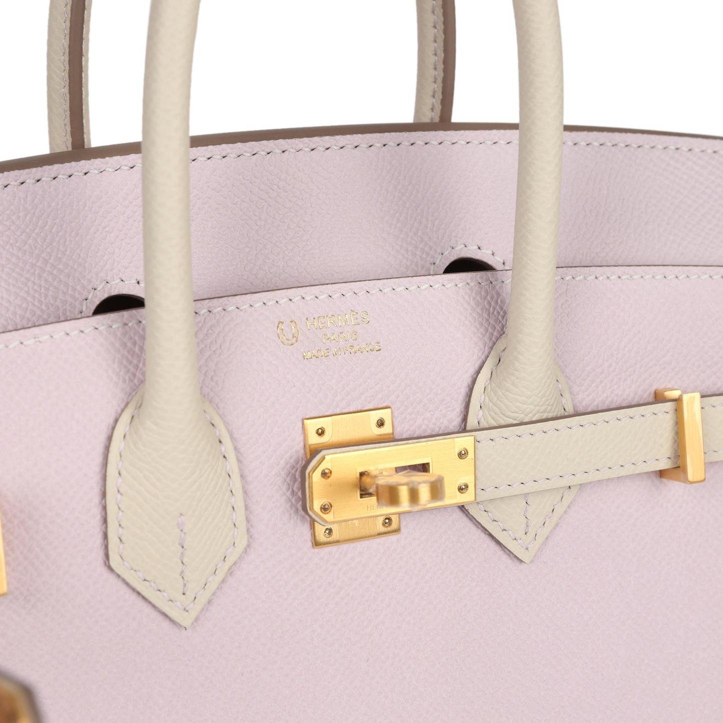 Hermès Special Order (HSS) Birkin 25 Sellier Mauve Pale and Craie Epsom Brushed Gold Hardware