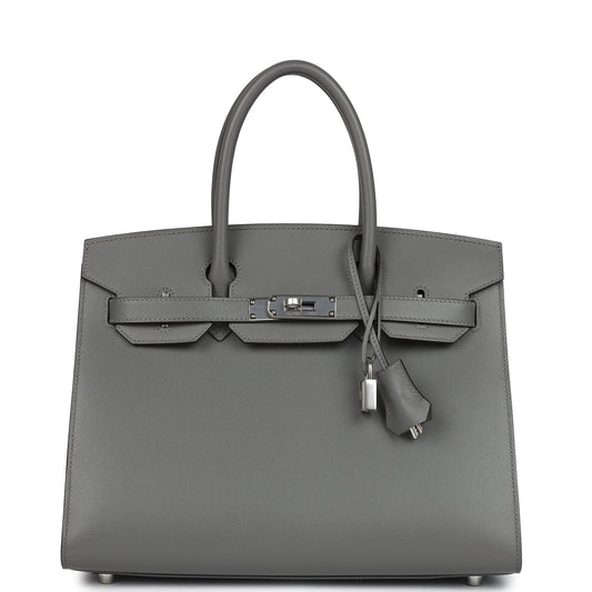 Birkin Sellier 30 Gris Meyer Madame Palladium Hardware