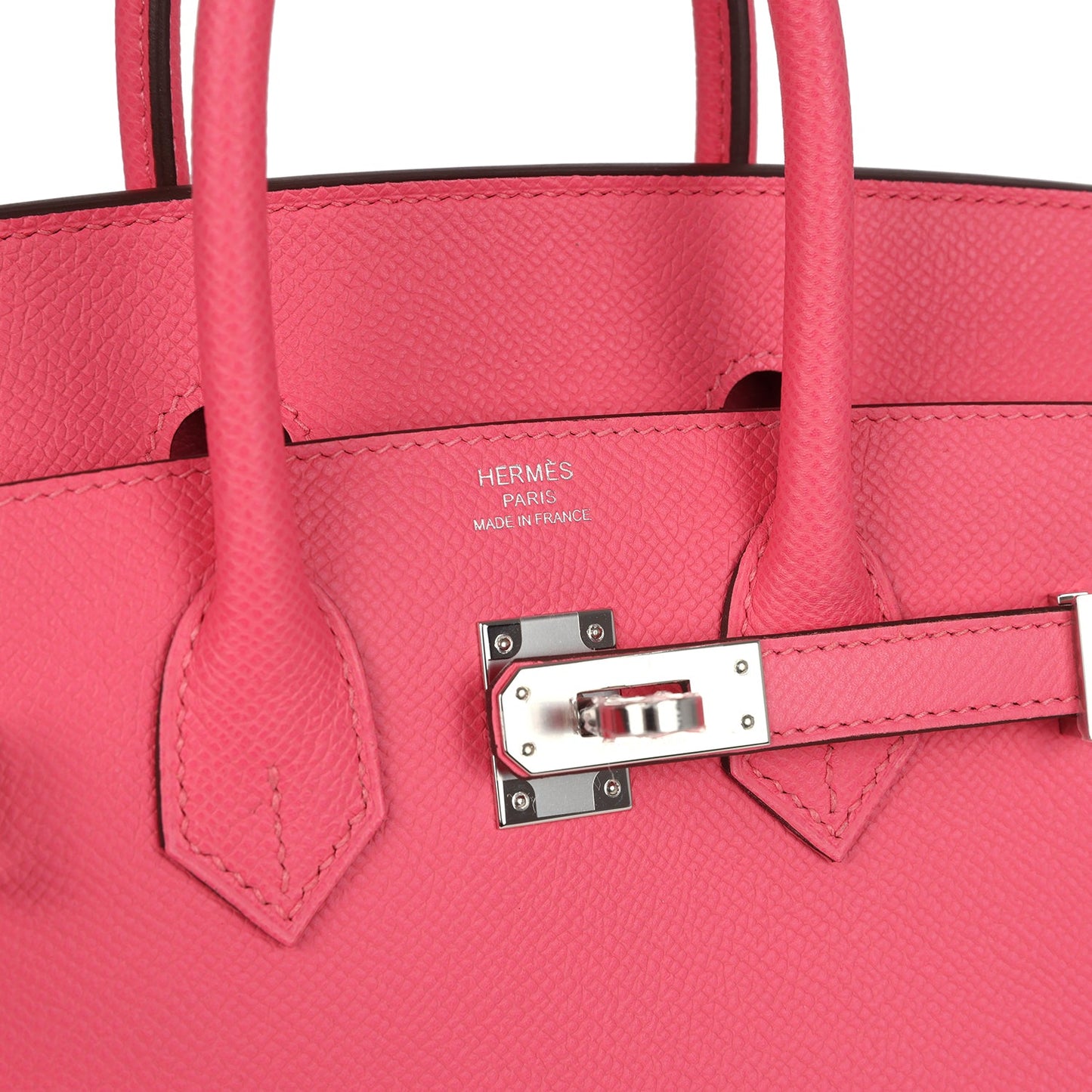 Birkin Sellier 25 Rose Azalee Epsom Palladium Hardware