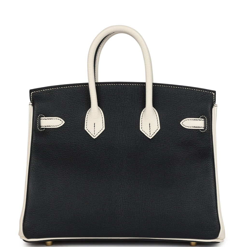 Hermès Special Order (HSS) Birkin 25 Bi-Color Black and Nata Chevre Mysore Brushed Gold Hardware