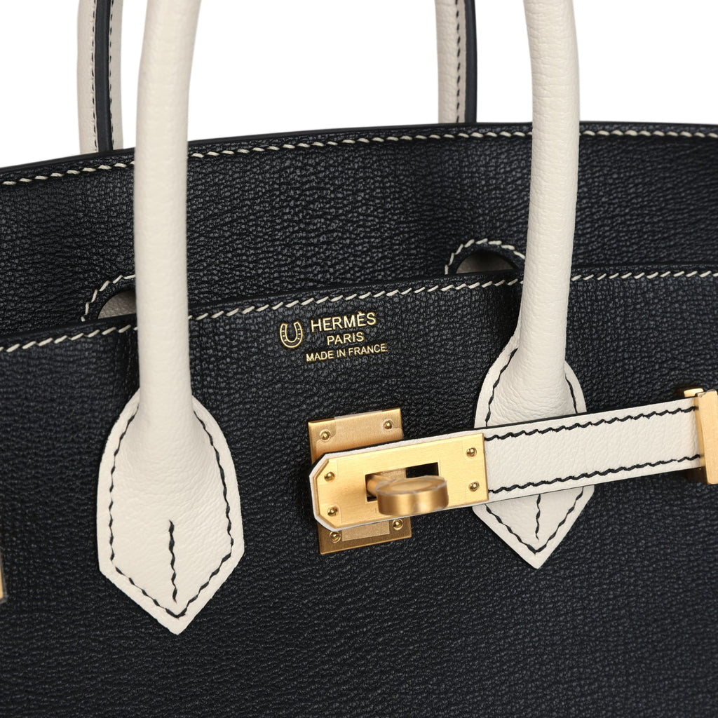 Hermès Special Order (HSS) Birkin 25 Bi-Color Black and Nata Chevre Mysore Brushed Gold Hardware