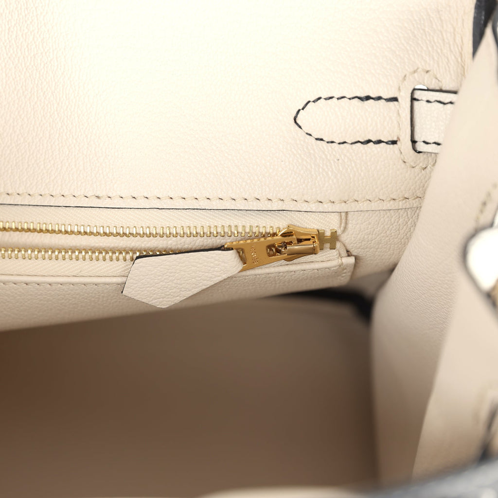 Hermès Special Order (HSS) Birkin 25 Bi-Color Black and Nata Chevre Mysore Brushed Gold Hardware